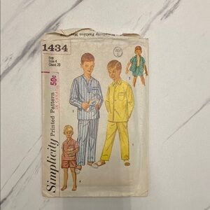 Vintage 1950s Simplicity Kids Pj Set pattern shorts pants long & short sleeve